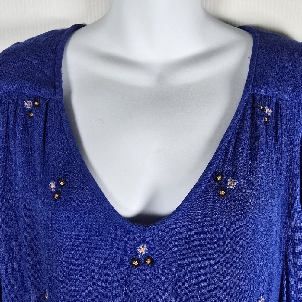 Free People Women's Boho Blue Oxford Embroidered Balloon Sleeve Dress Size S - Picture 4 of 16